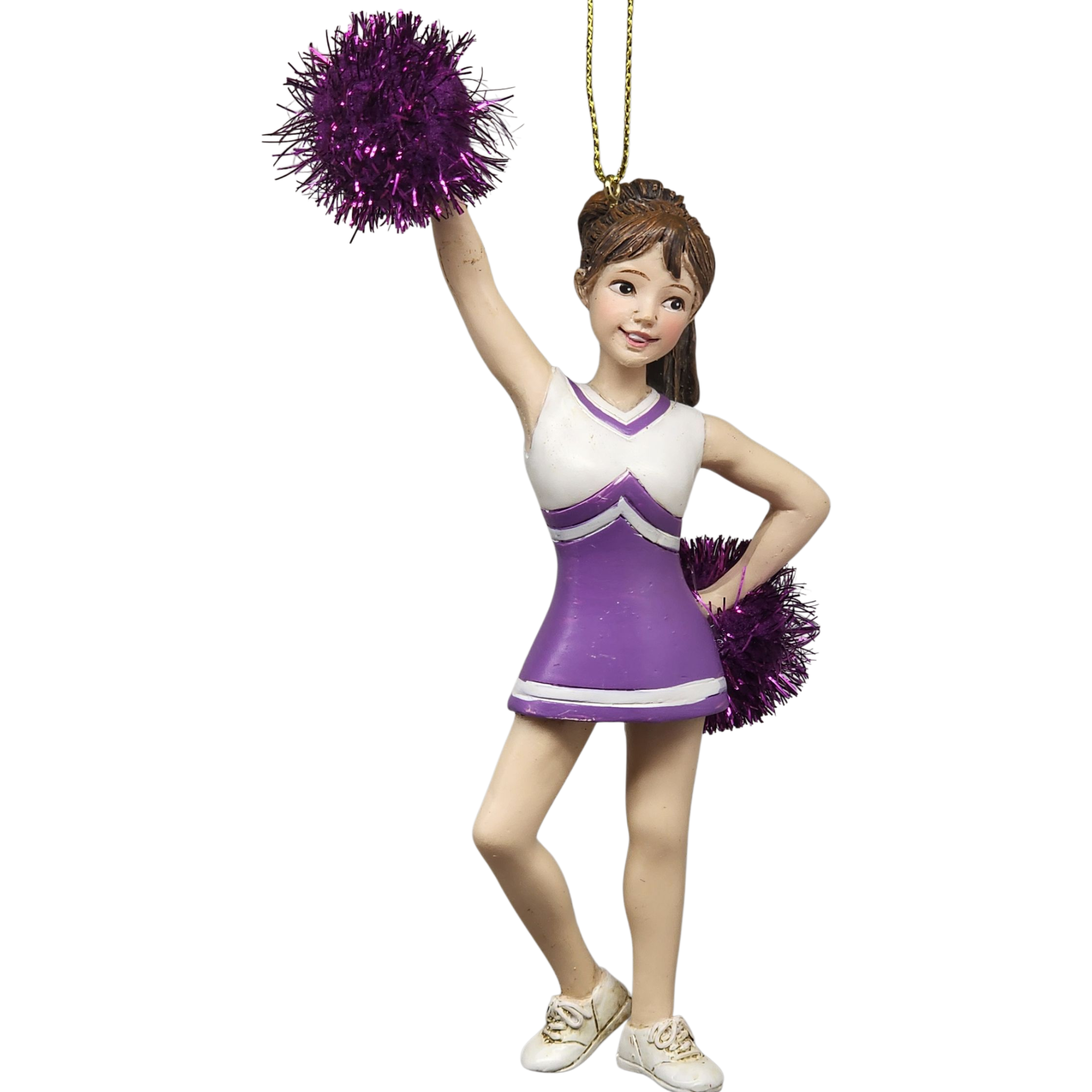 Pom-Pom Cheerleader Ornament - Purple - 5.5 Inches