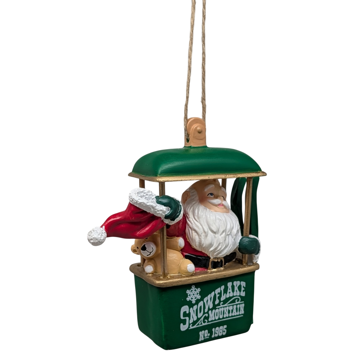 Santa's Ski Gondola Ornament - Green