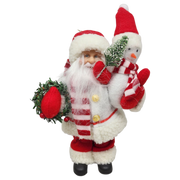 Festive Santa with Snowman Figurine Ornament - 9 inches