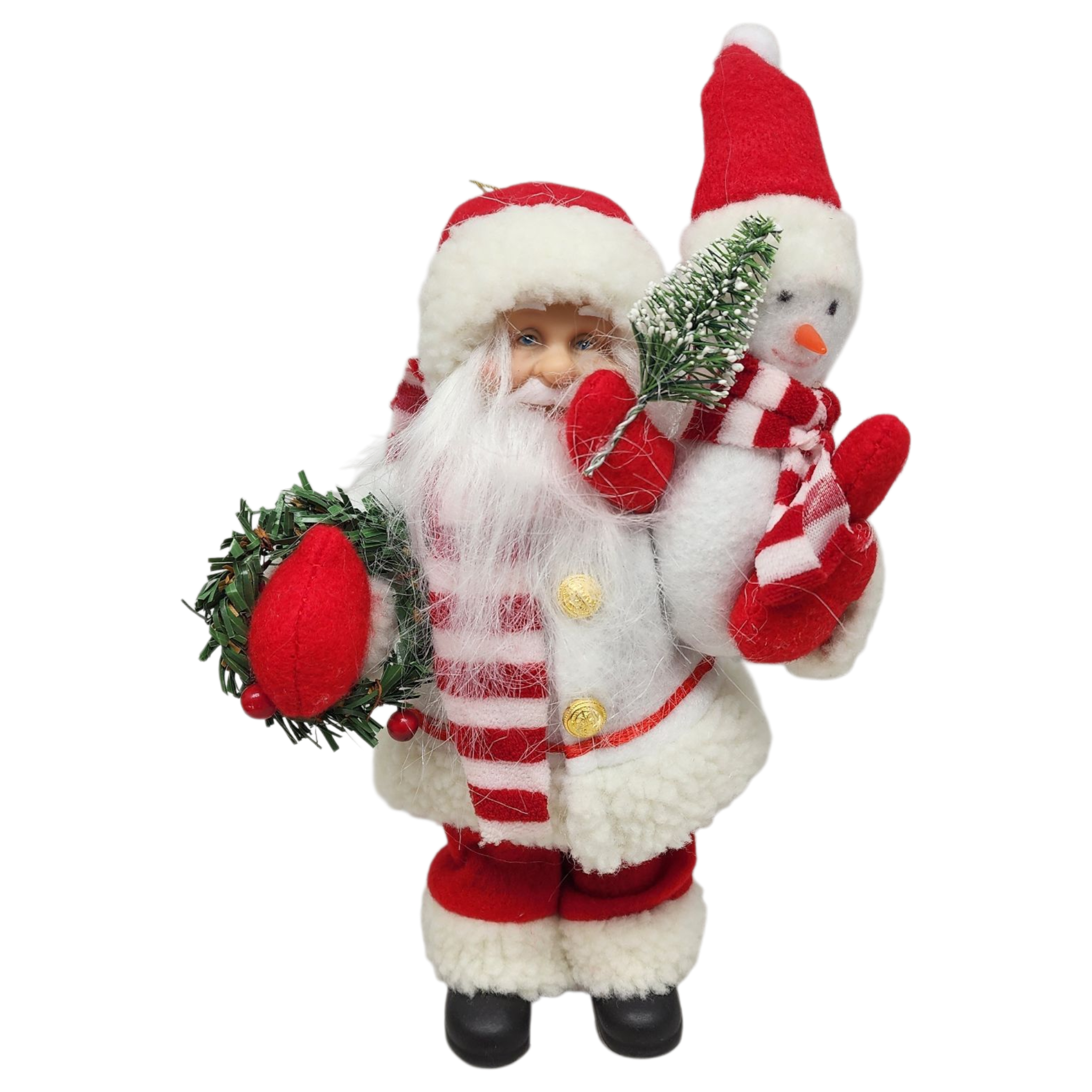Festive Santa with Snowman Figurine Ornament - 9 inches