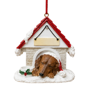 Ceramic Doghouse Ornament - Dachshund - Red