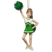 Pom-Pom Cheerleader Ornament - Green - 5.5 Inches