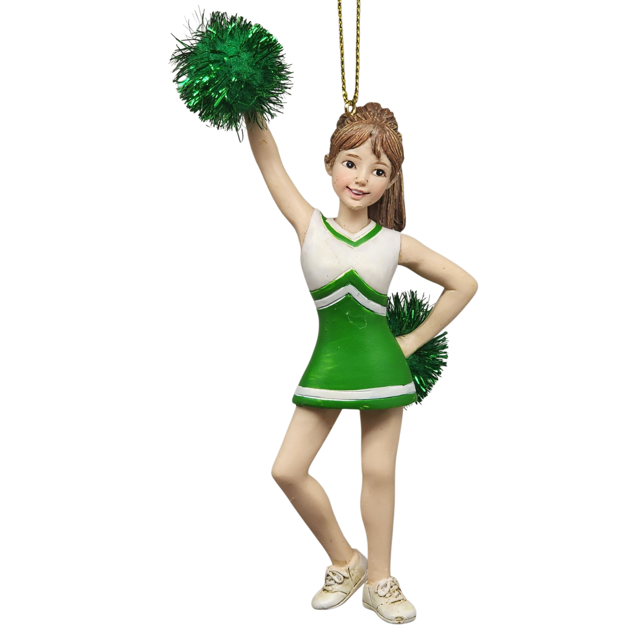 Pom-Pom Cheerleader Ornament - Green - 5.5 Inches