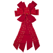 Fabric Bow - 18" x 10" - Red with Gold Stars and Moons