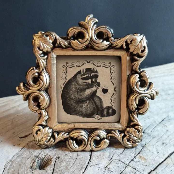 Mini Vintage Framed Print Raccoon, Frog, Anglerfish, & Ghost