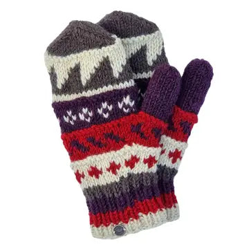 Patterned Mittens-Pure Wool-Knitted