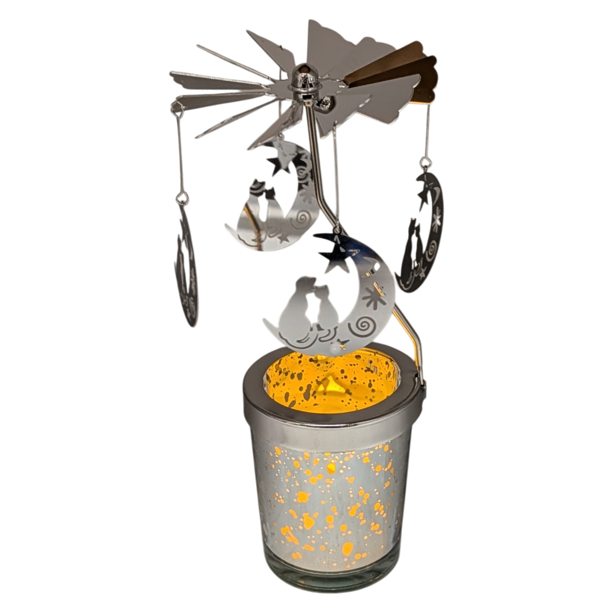 Starry Sky Rotating Candle Holder - Silver with Celestial Dangles