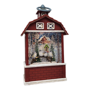 Lighted Barn Spinning Waterglobe - Chickadees