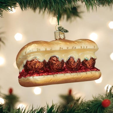 Meatball Sandwich  Glass Ornament