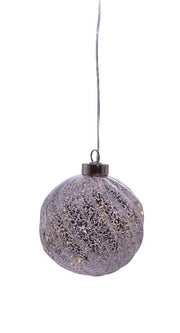 Lighted USB Gold and Silver Glass Ball Ornament - Silver