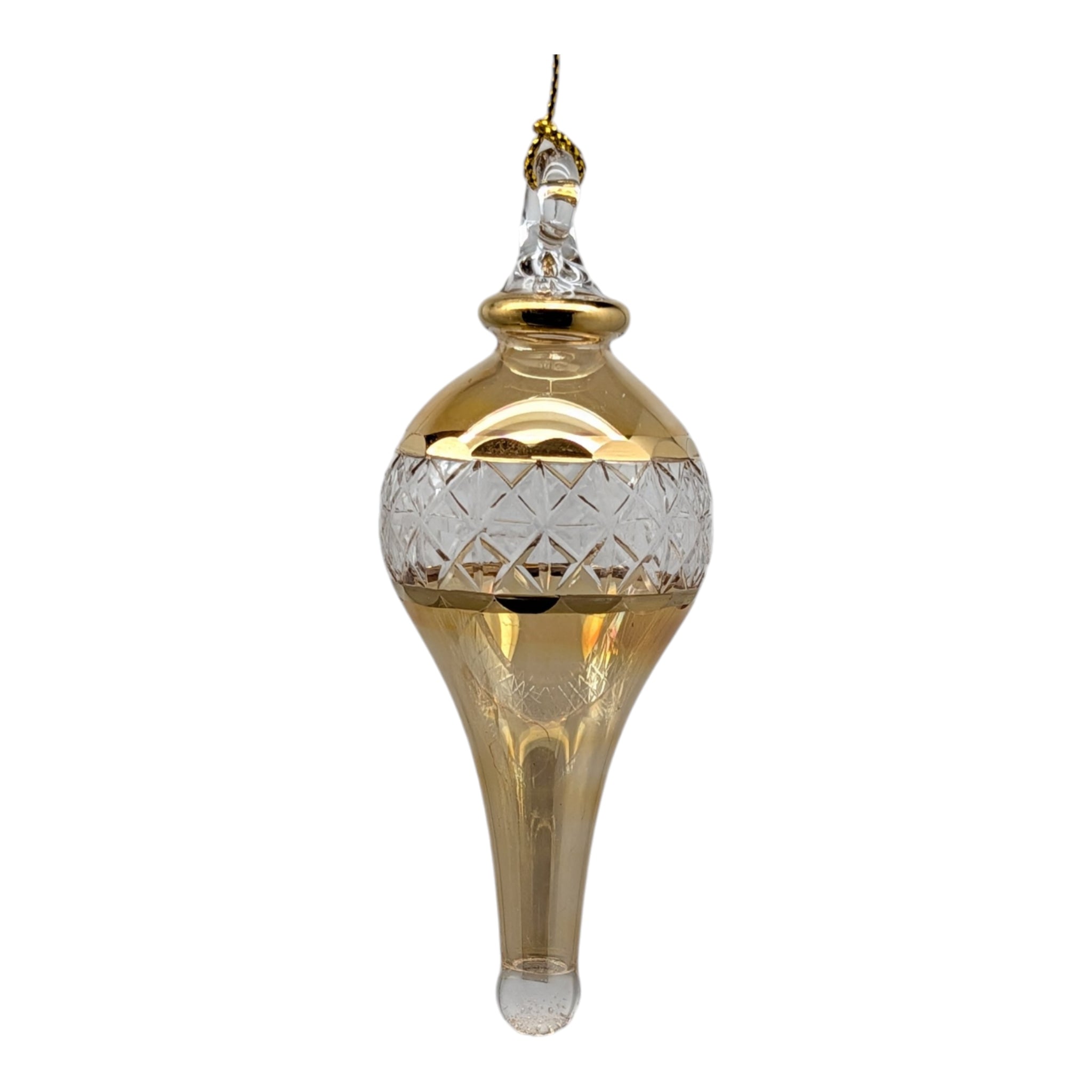 Lattice Glass With Gold Accents - Champagne Stretched Teardrop Ornament