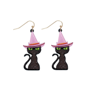 Purple Hat Black Cat Earrings