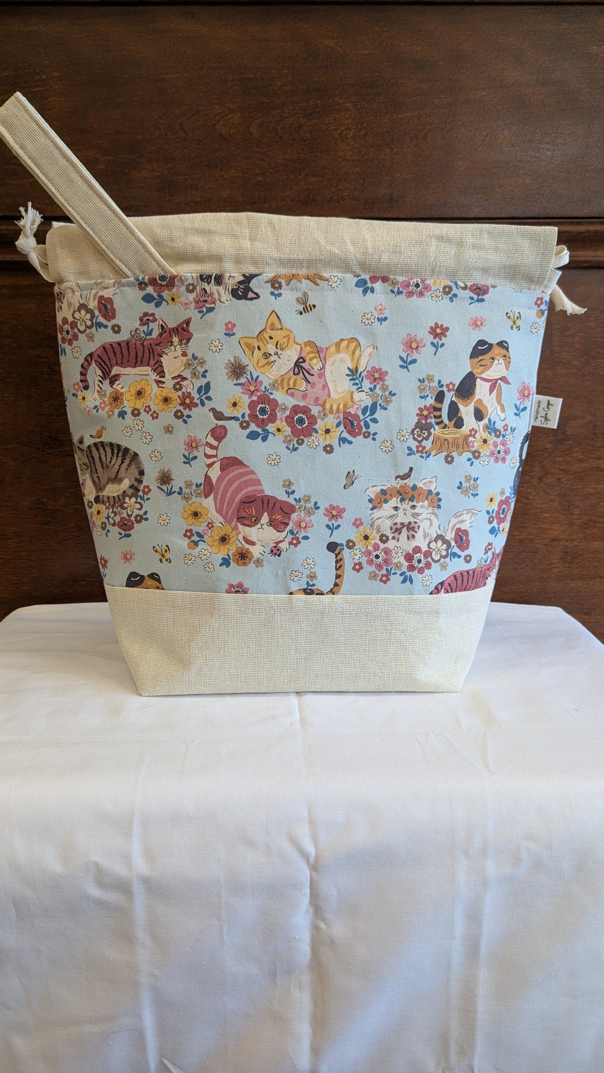 Organic Lines Drawstring Bag - Kokka Collection Cats