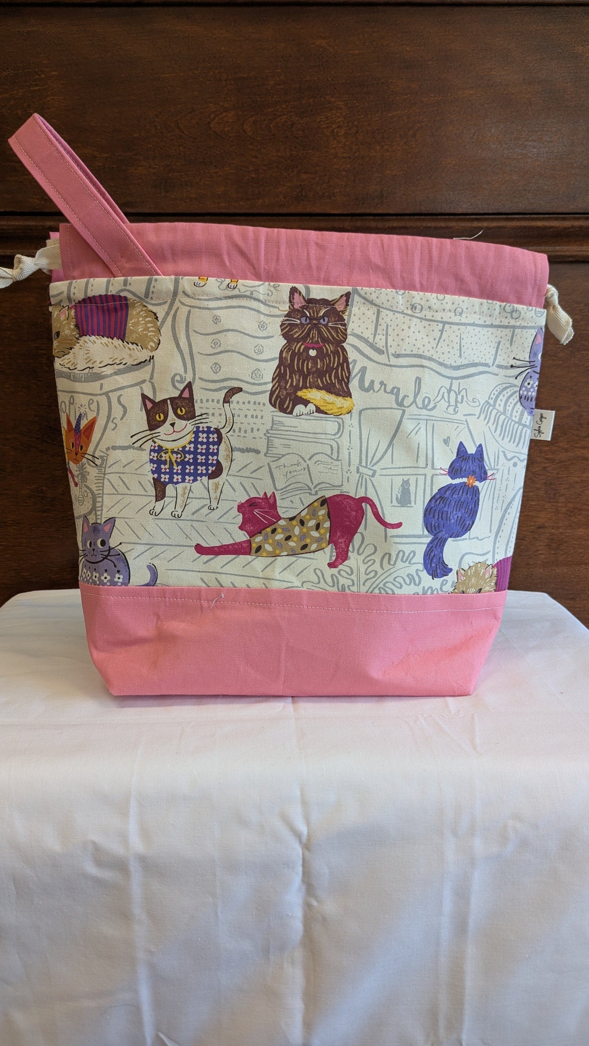 Organic Lines Drawstring Bag - Kokka Collection Cats