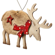 Fuzzy Wooden Reindeer Ornament - Looking Right