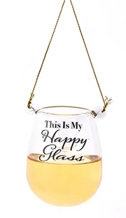 Stemless Liquid Wine Glass Ornament - This Is My Happy Glass