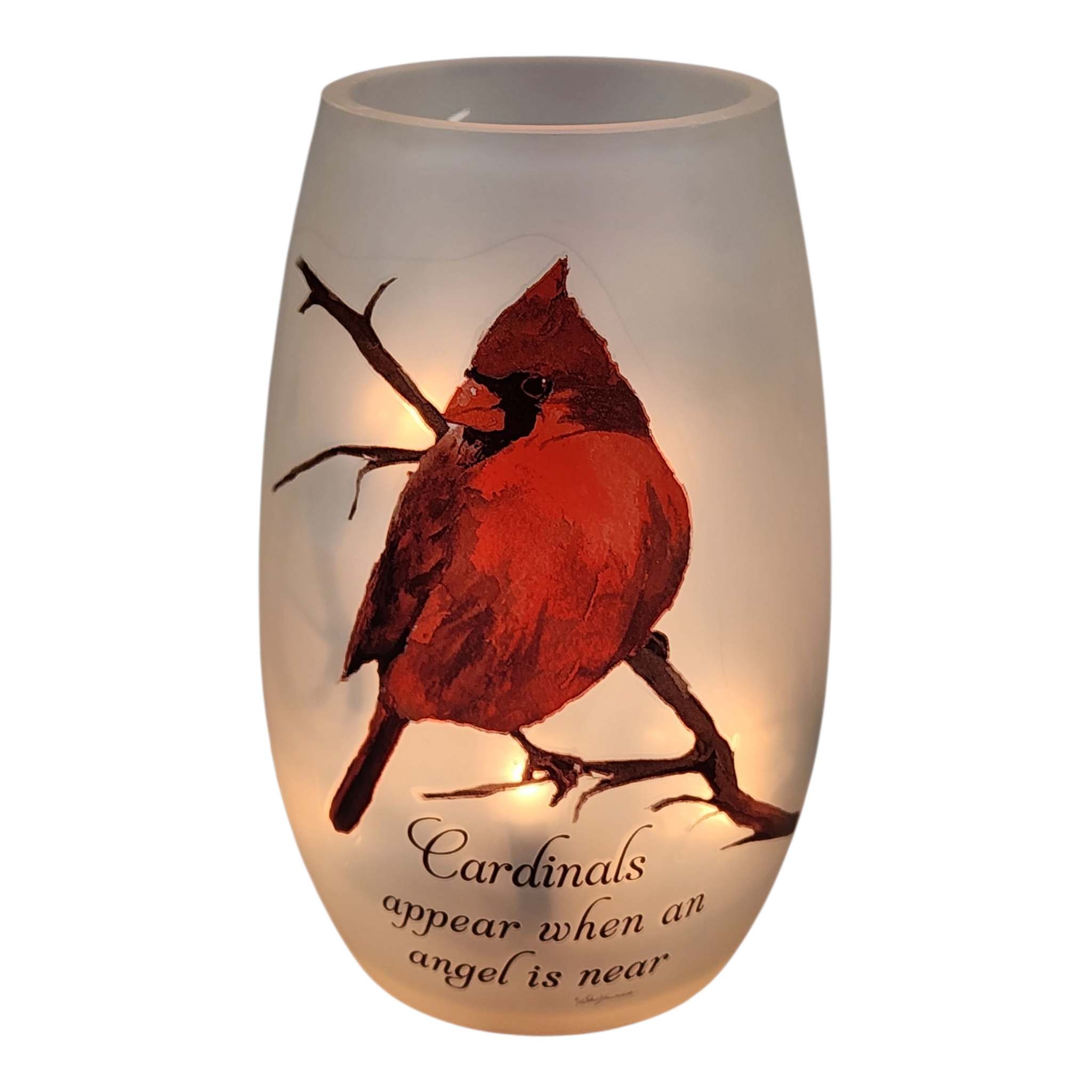 Lighted Glass Vase - Winter Cardinal - 5.25 Inches tall