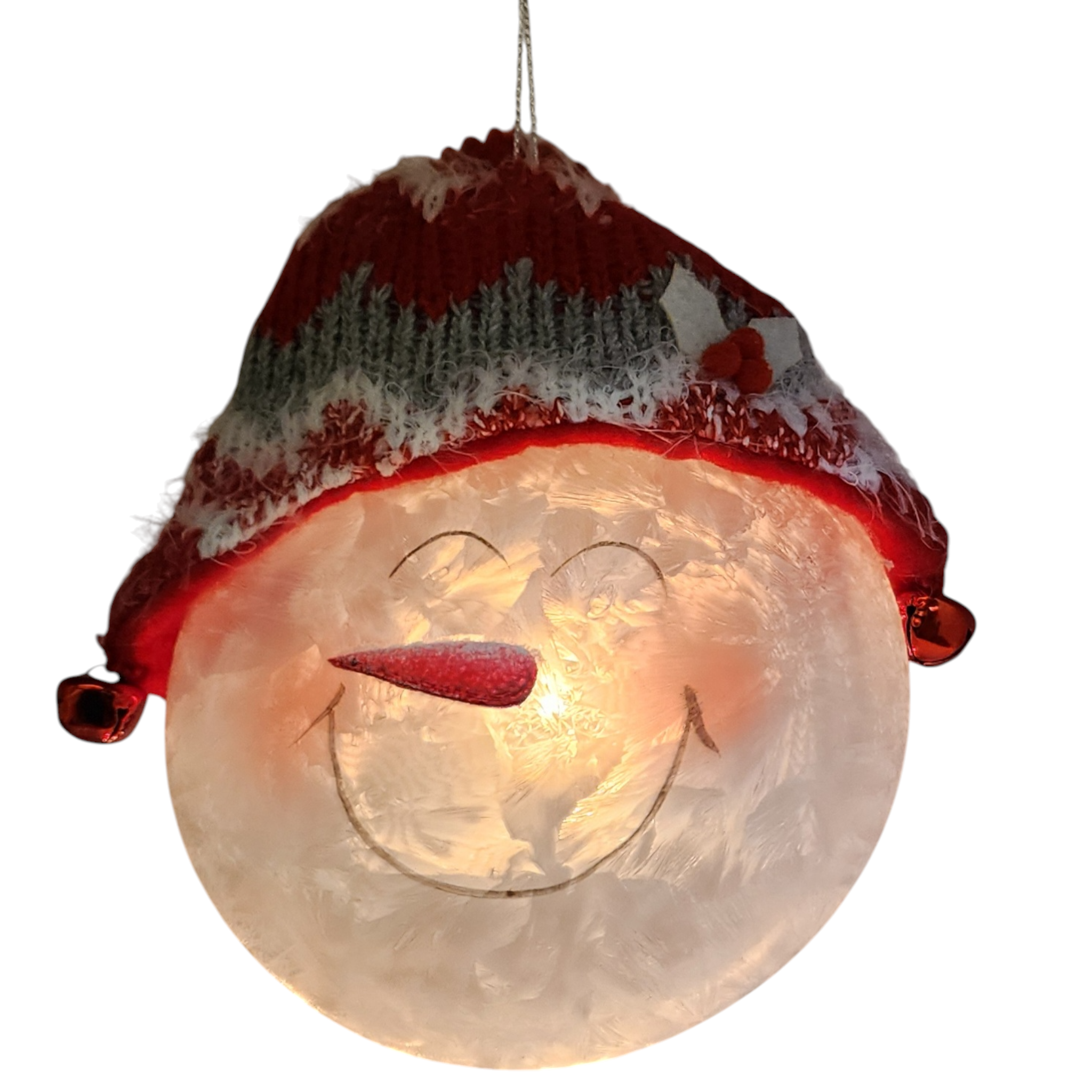 Glass "Lightable" Snowman Ornament - Jolly Snow Hat