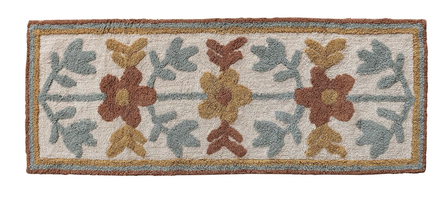Rug Runner Cotton Tufted w/ Flowers Multi Color 2' x 5'