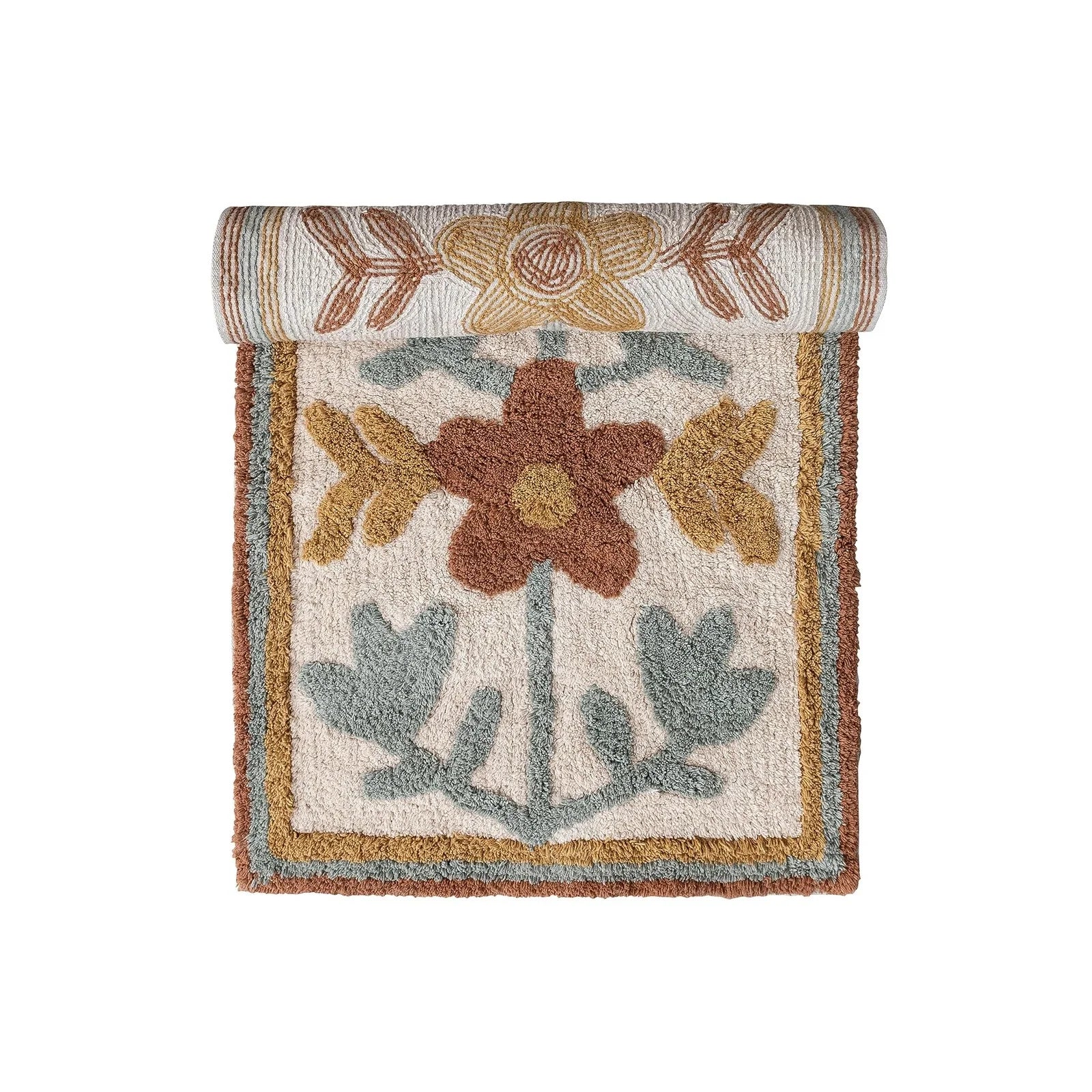 Rug Runner Cotton Tufted w/ Flowers Multi Color 2' x 5'