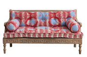 Sofa Wood Embroidered Cushions with 2 Bolster Pillows Red & Blue 59"w by Homeportonline