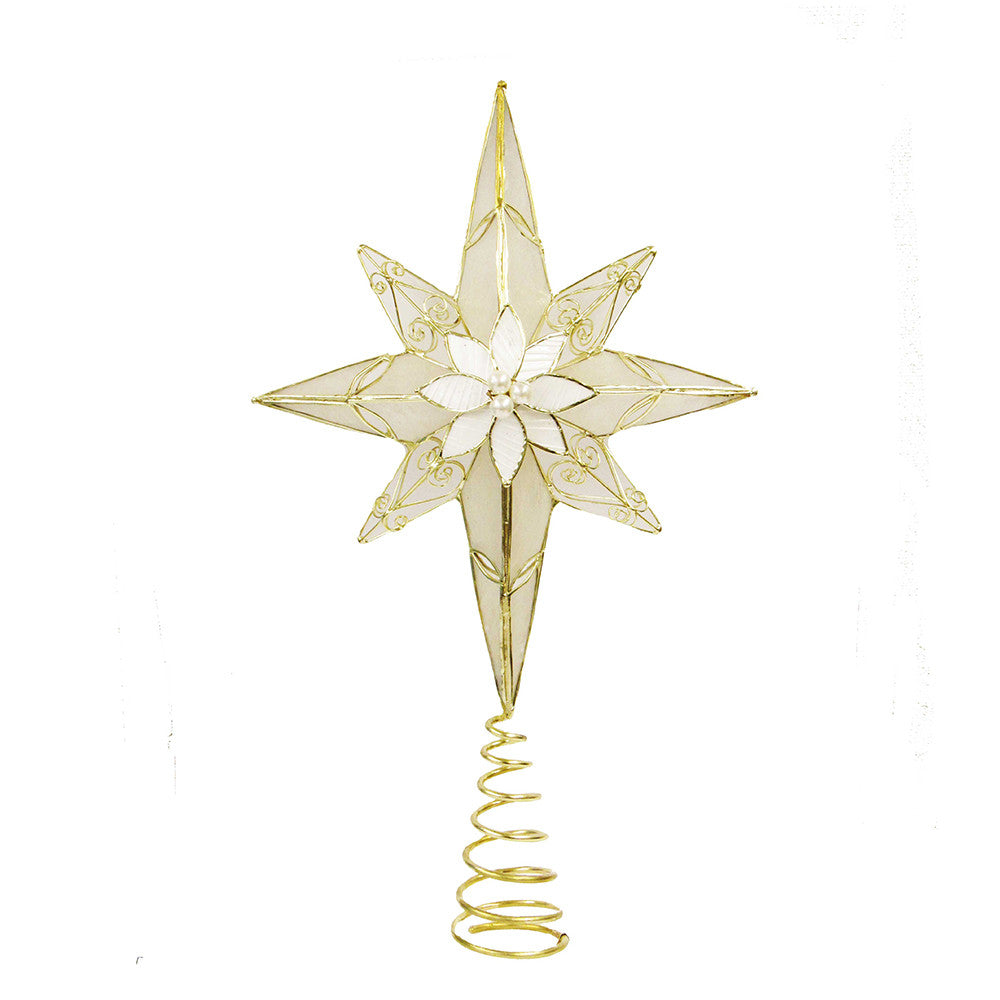Gold Capiz 8-Point Star Tree Topper - 12 Inch