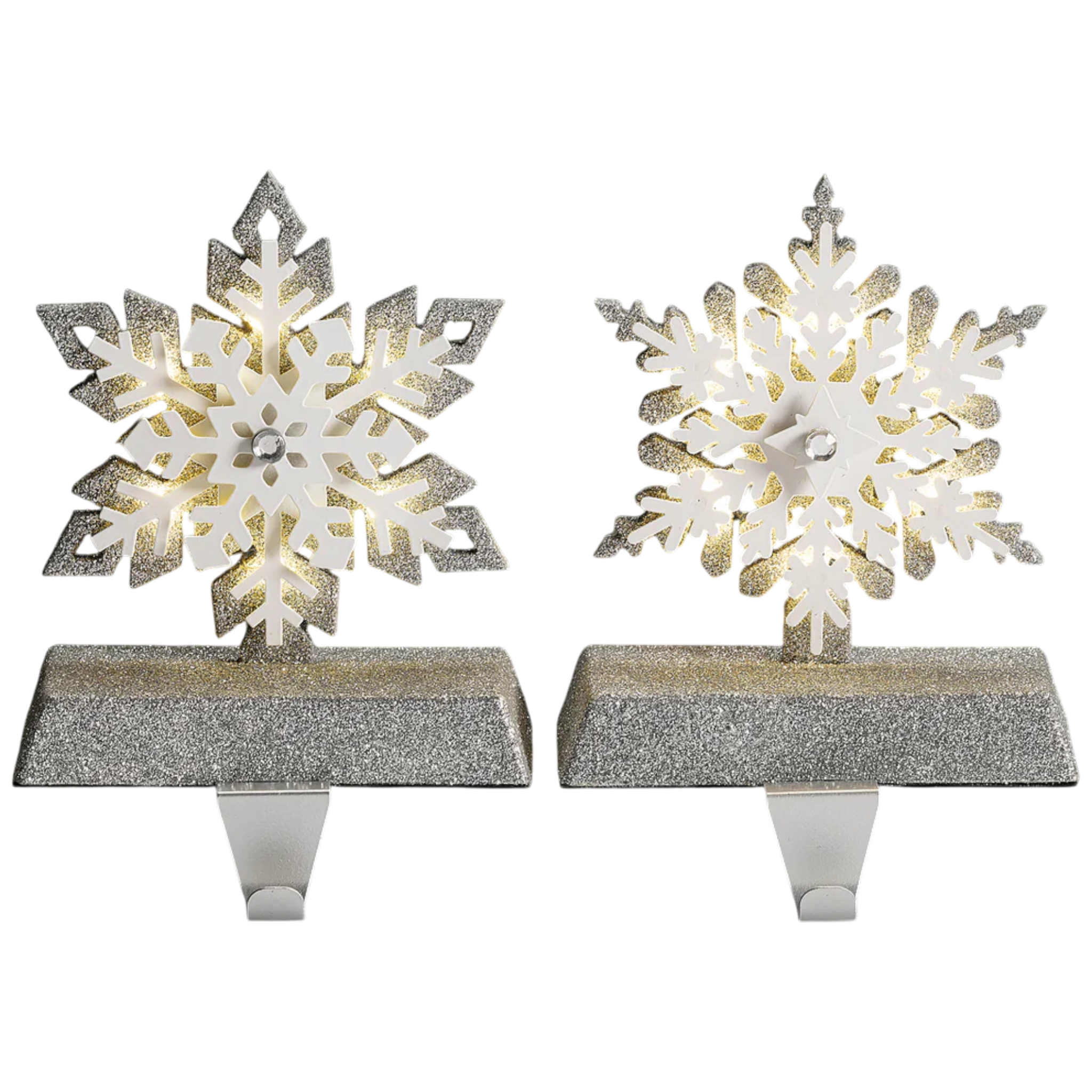 Lighted Snowflake Stocking Hanger - 2 Piece Set