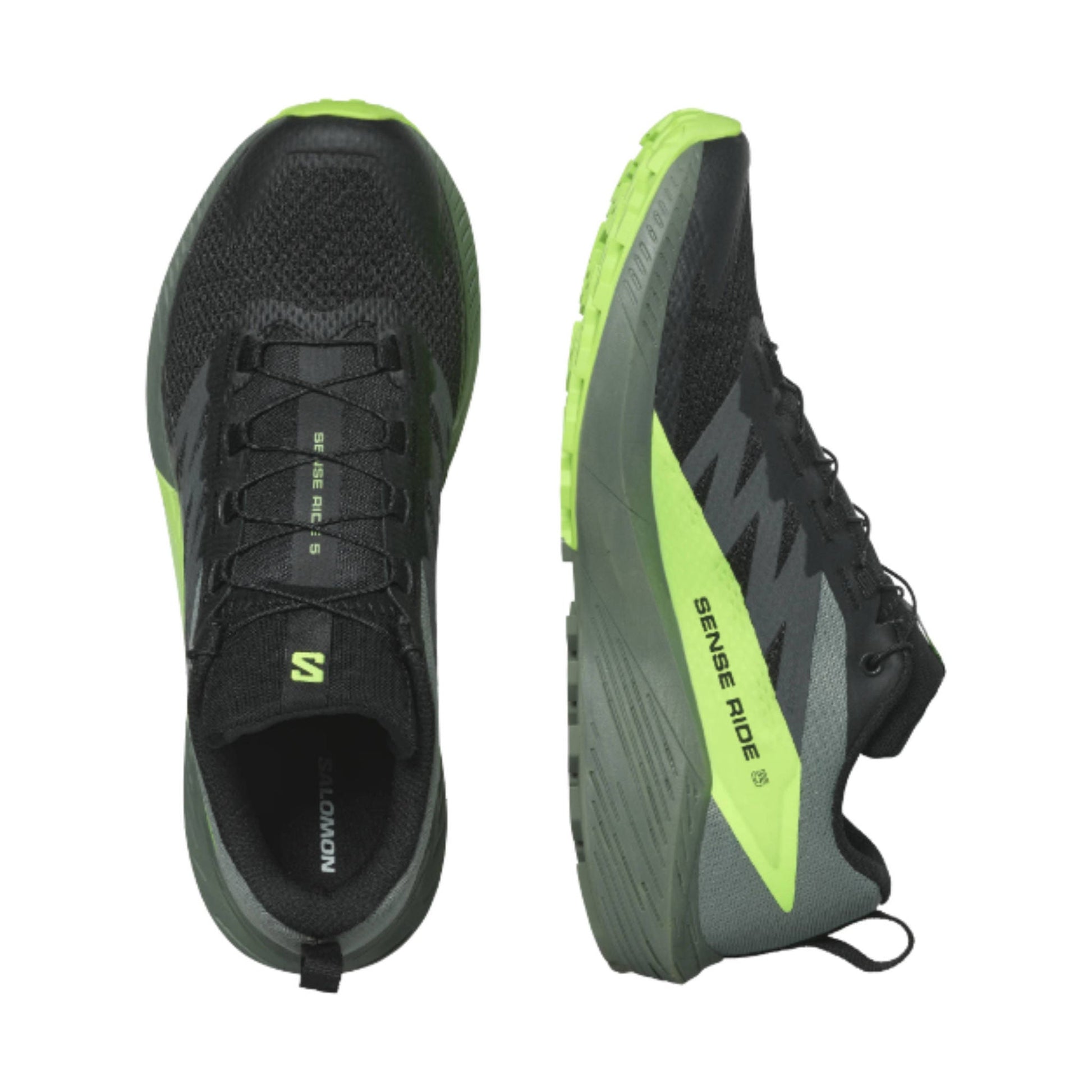 Salomon Men's Sense Ride 5 Trail Running Shoes - Black / Laurel Wreath / Green Gecko by Lenny's Shoe & Apparel
