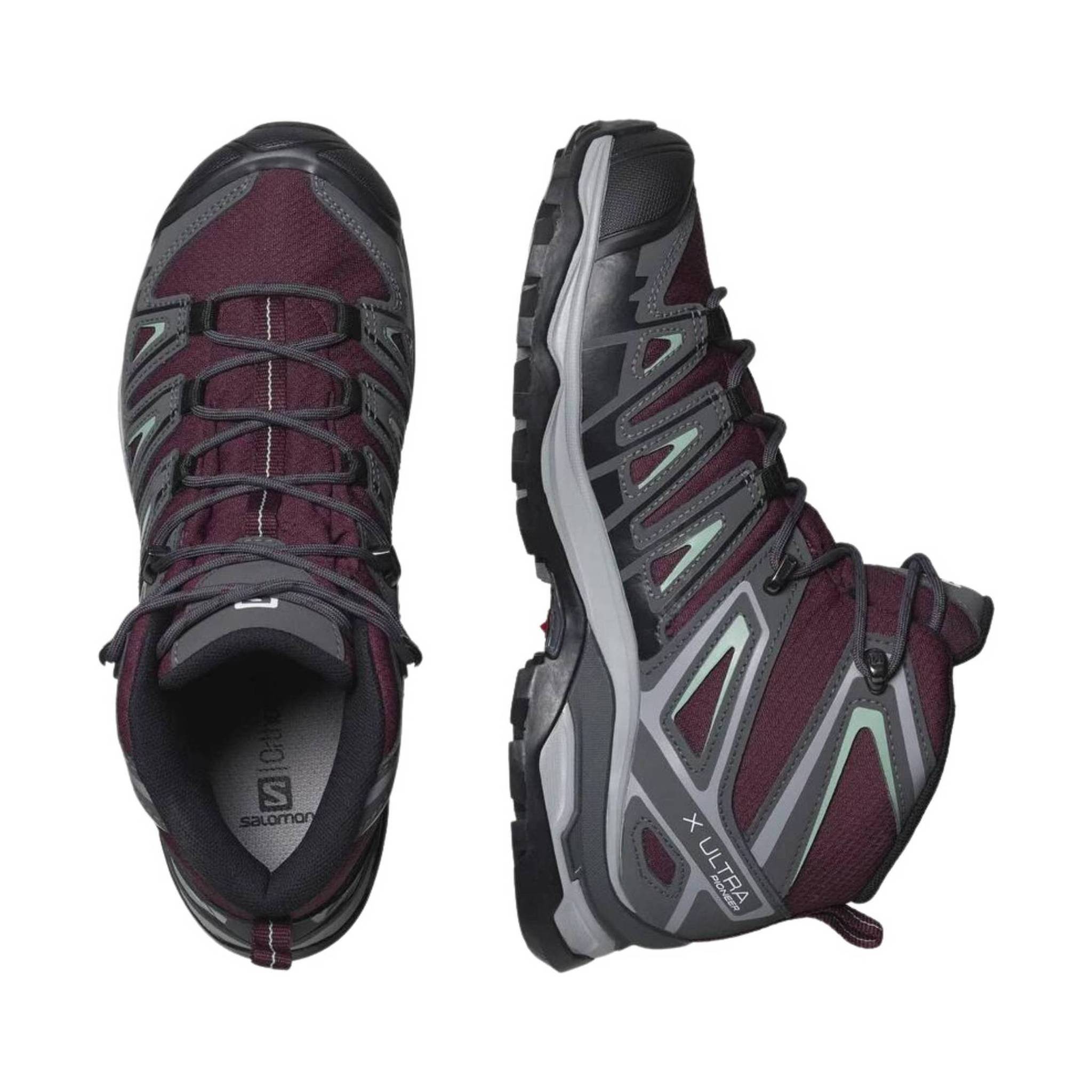 Salomon Women's X Ultra Pioneer Mid Waterproof Hiking Boots - Wine Tasting/Magnet/Granite Green by Lenny's Shoe & Apparel