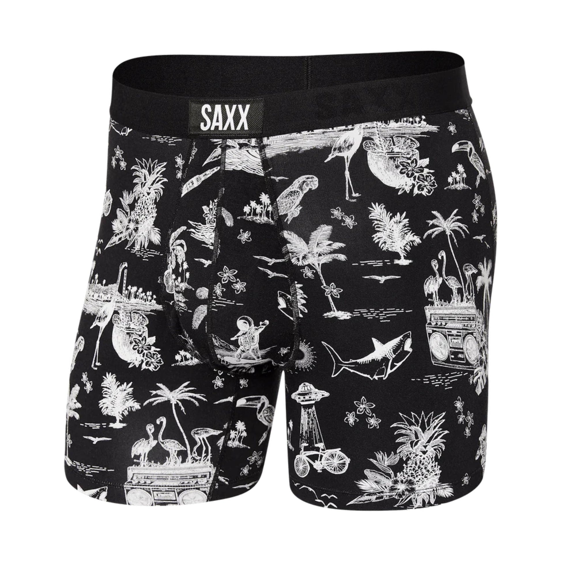 SAXX Men's Ultra Super Soft Boxer Brief - Black Astro Surf And Turf by Lenny's Shoe & Apparel