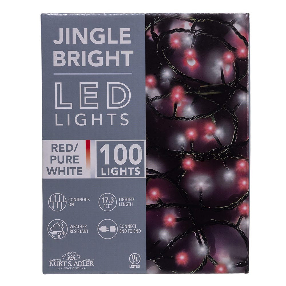 Jingle Bright 100 LED Light Set - Red/White - Green Wire