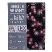 Jingle Bright 100 LED Light Set - Red/White - Green Wire