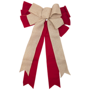 Fabric Bow - 18" x 10" - Red with Natural Linen Wire-Edge