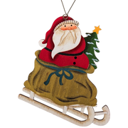 Santa's Starlit Sleigh Ride: Hand-Painted Plywood Ornament