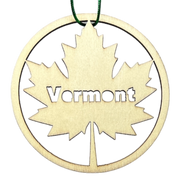 Round Wooden Vermont Maple Leaf Ornament