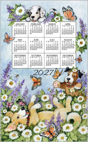 2027 Linen Calendar Towel - Playful Puppies