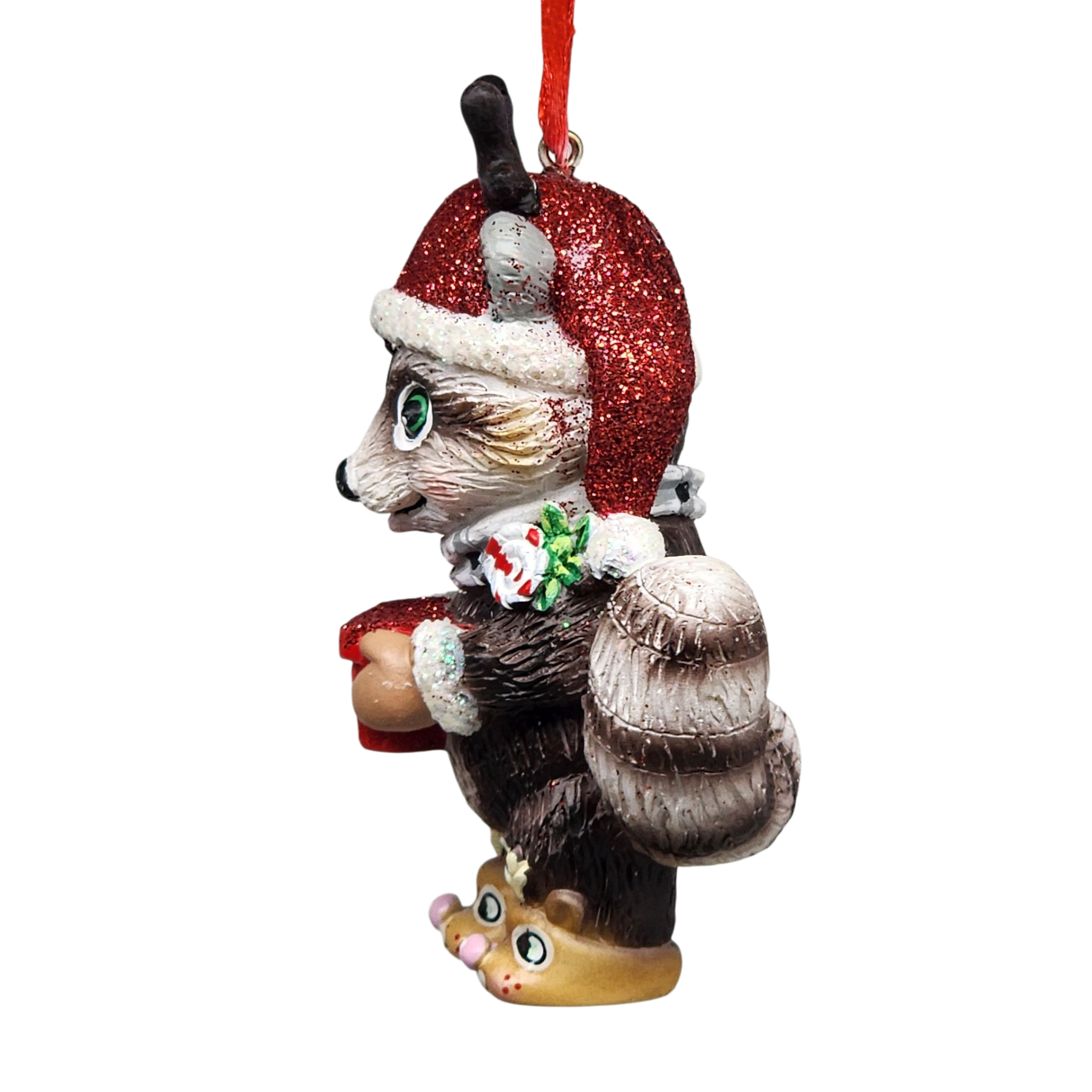 Adorable Christmas Raccoon Ornament - Approximately 4 Inches