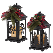 10.5-Inch Lighted Metal Lanterns with Timer (Set of 2)