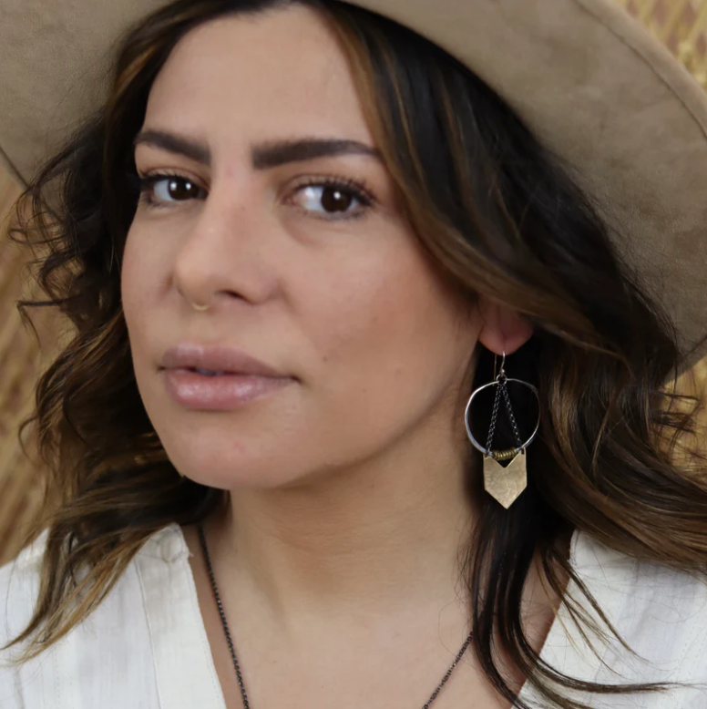 Silver Warrior Earrings with Brass Chevron