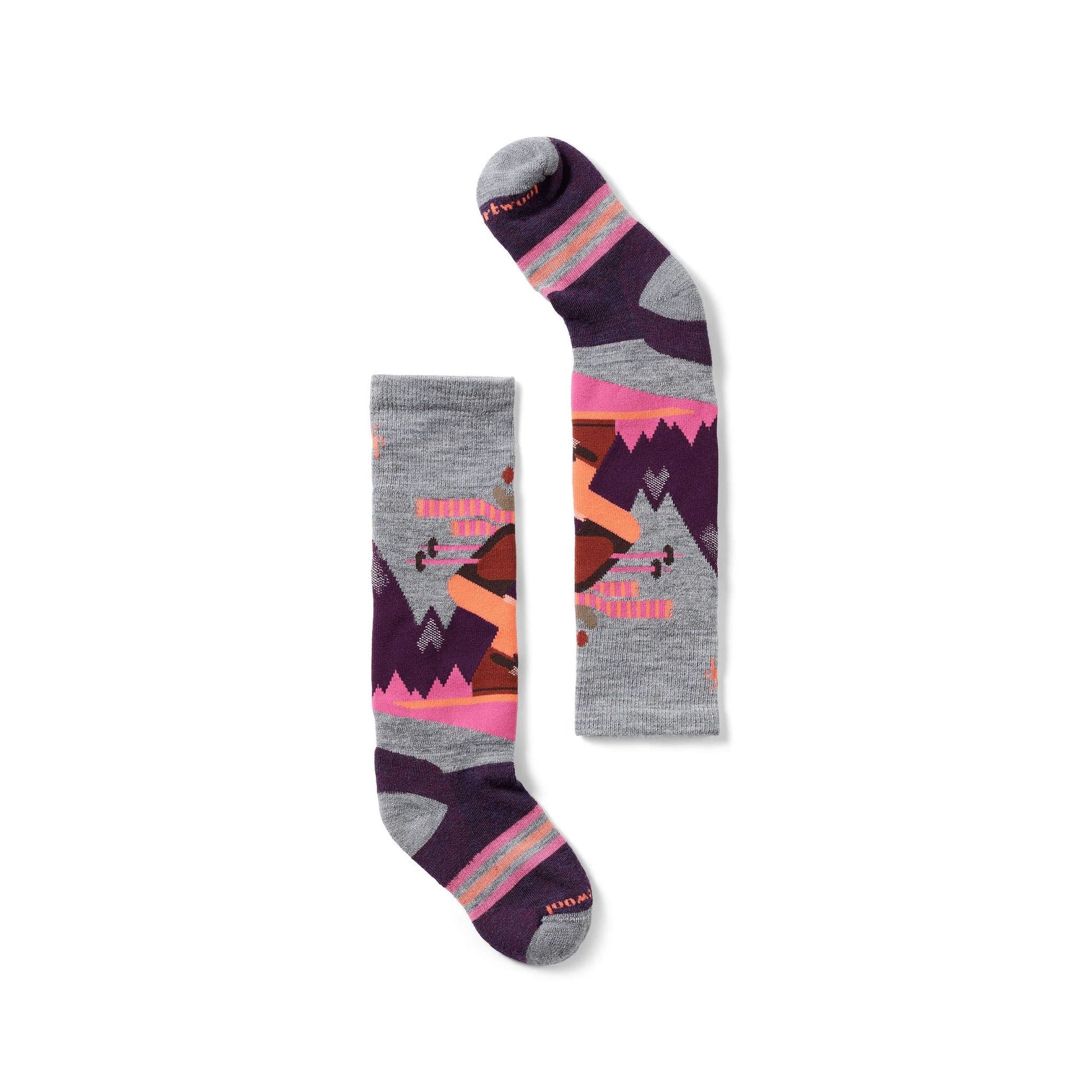 Smartwool Kids' Wintersport Full Cushion Mountain Moose Over The Calf Socks - Light Gray-Pink by Lenny's Shoe & Apparel