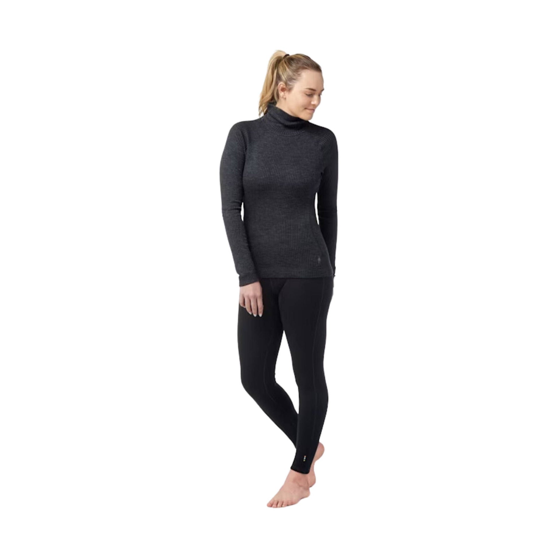Smartwool Women's Merino Rib T-Neck - Charcoal Heather by Lenny's Shoe & Apparel