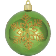 4" (100mm) Commercial Shatterproof Ball Ornament - Limeade with Snowflakes