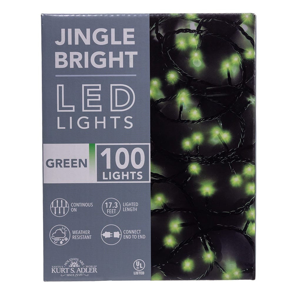 Jingle Bright 100 LED Light Set - Green - Green Wire