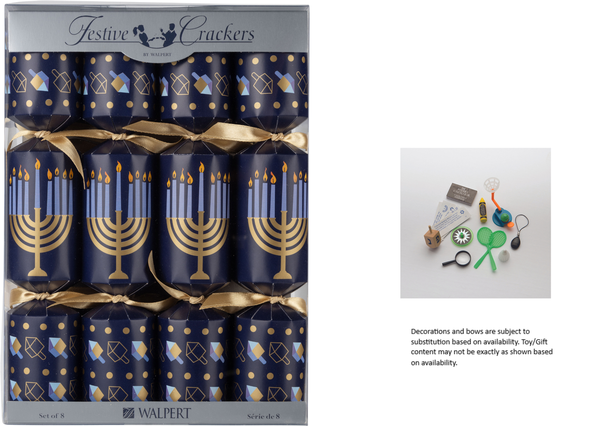 10 inch 8 Count Dreidels and Menorah Holiday Crackers