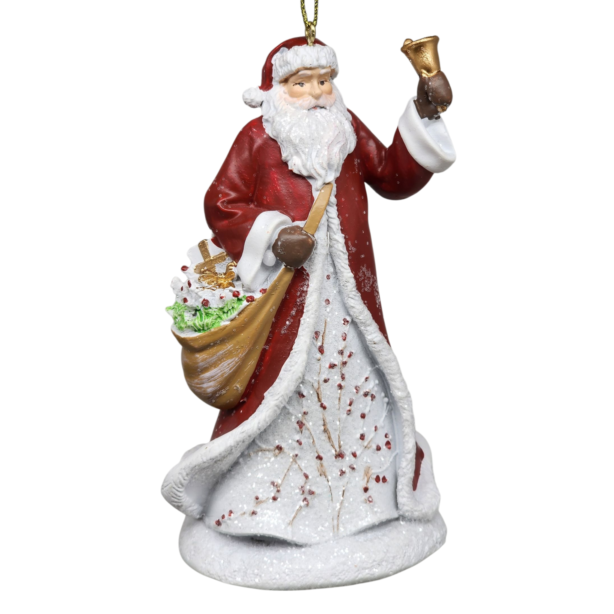 Berry Vine Santa with Bell Ornament