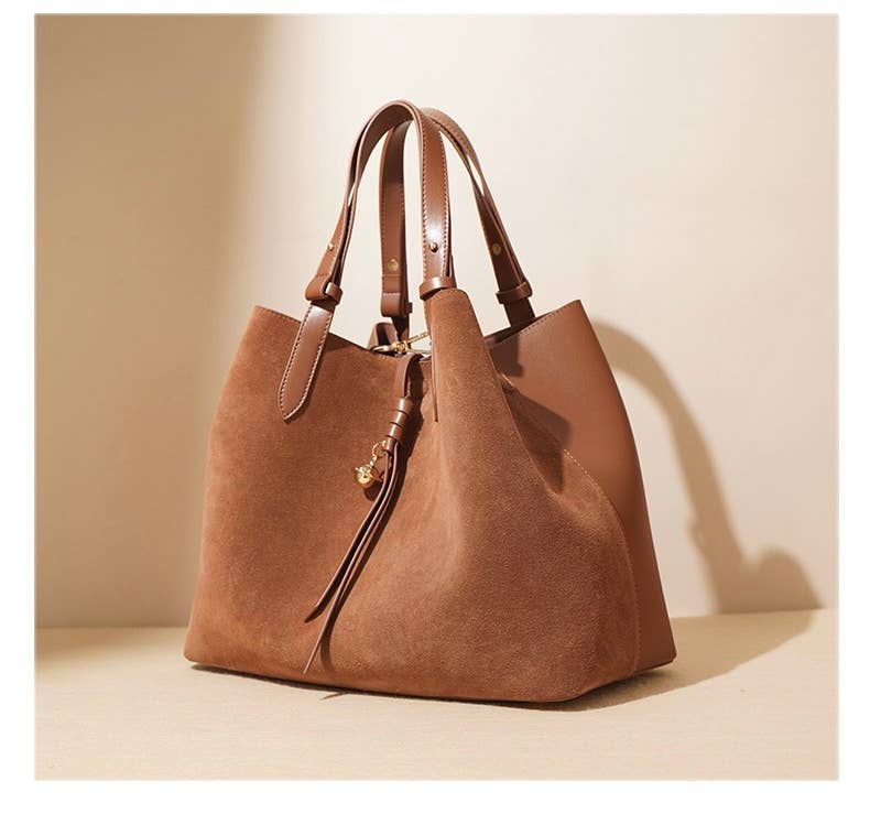 Suede and Leather Double-sided Tote Shoulder Bag by elliparr