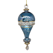 Clear Etched Blown Glass Hot Air Balloon - Blue