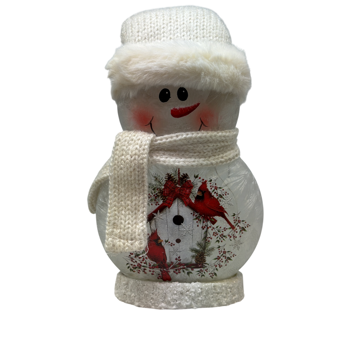 Country Cardinal Lighted Snowman with Hat and Scarf