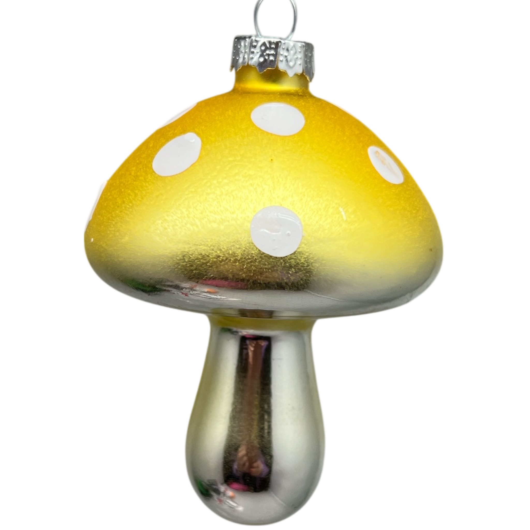Yellow Glow-In-The-Dark Glass Mushroom Ornament