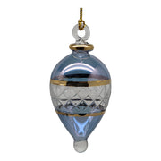 Lattice Glass Ornaments With Gold Accents - Light Blue Teardrop